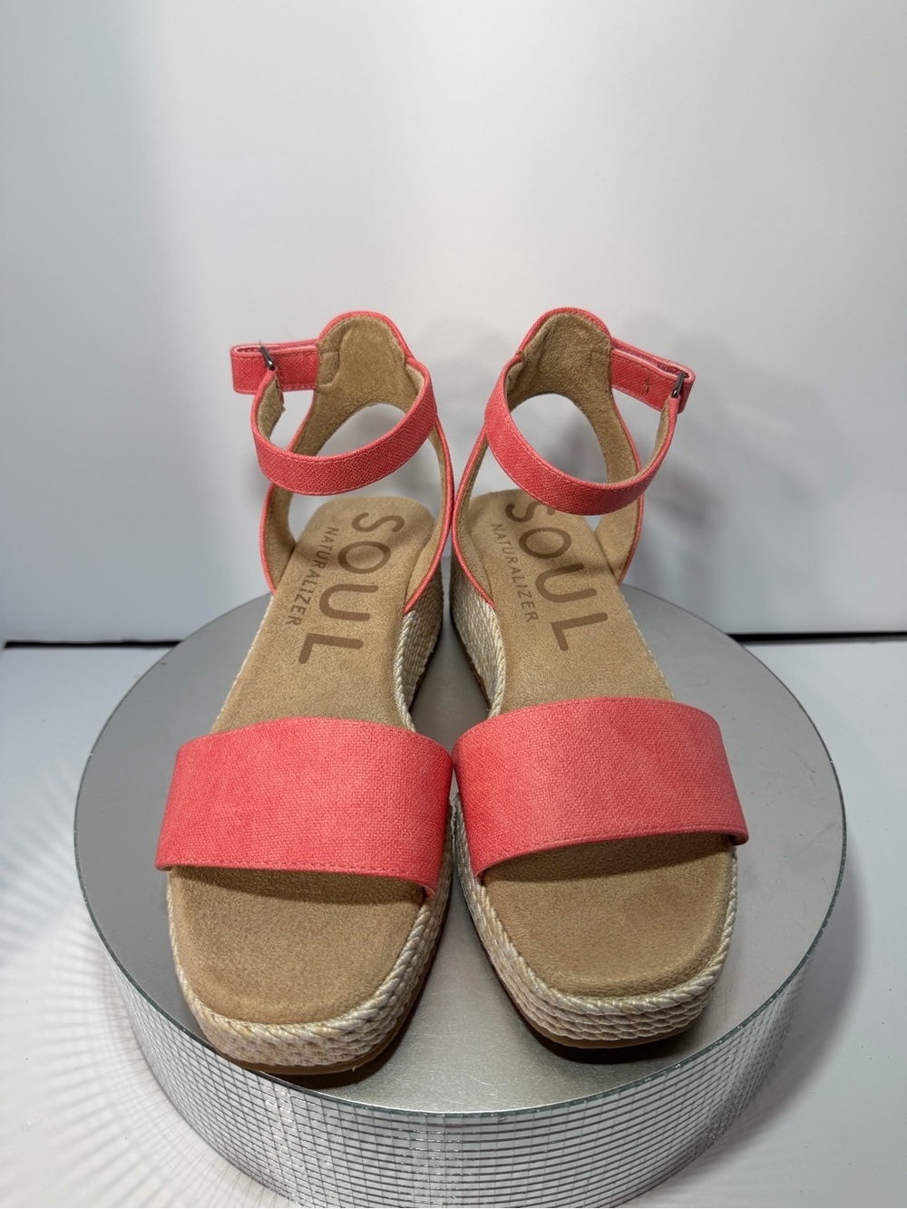 SOUL Naturalizer Coral Pink Espadrille Wedge Sandals size 8.5 W new w/out tags